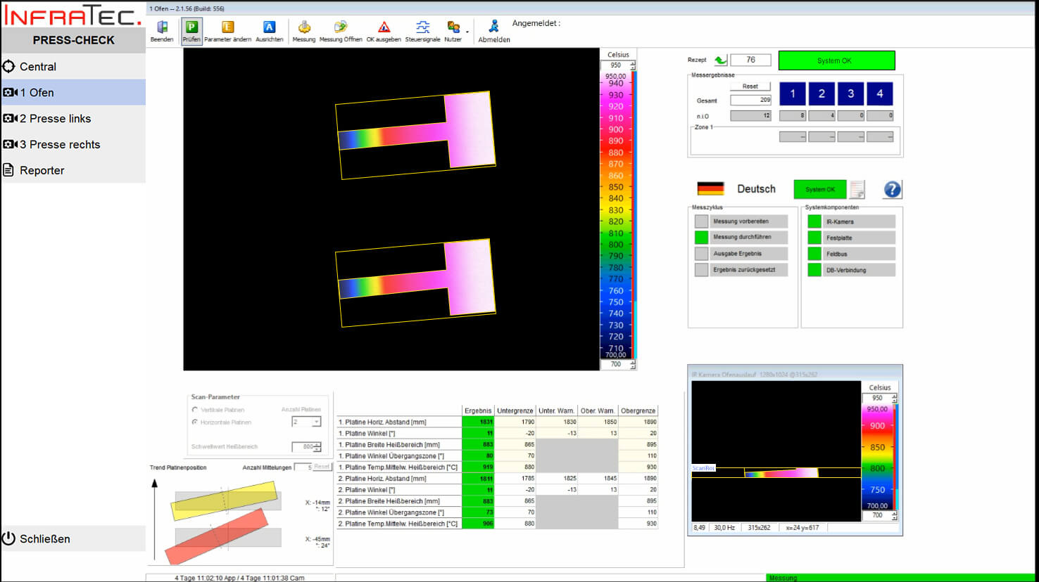 Software-Screenshot PRESS-CHECK von InfraTec – Automatisierte Bewertung von Wärmeübergangszonen