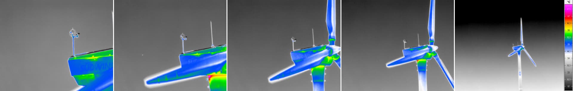 Infrared image of a wind turbine, different zoom levels